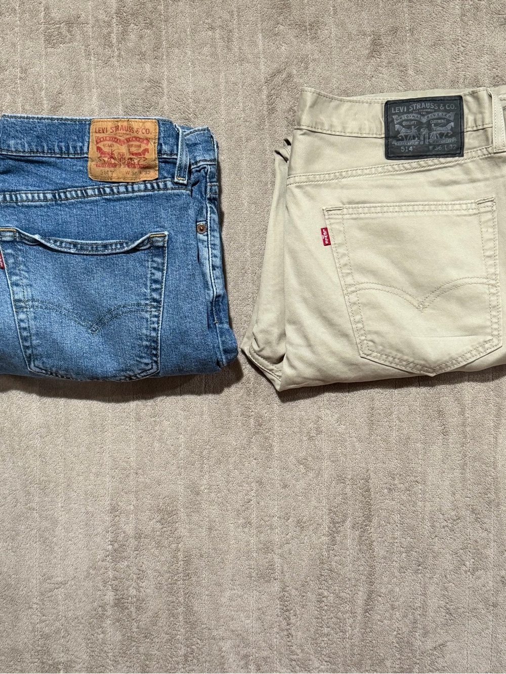 Lot of 2 Levi’s 514 36x32 Straight Fit Mens Jeans Blue & Beige Y2K Denim Pants